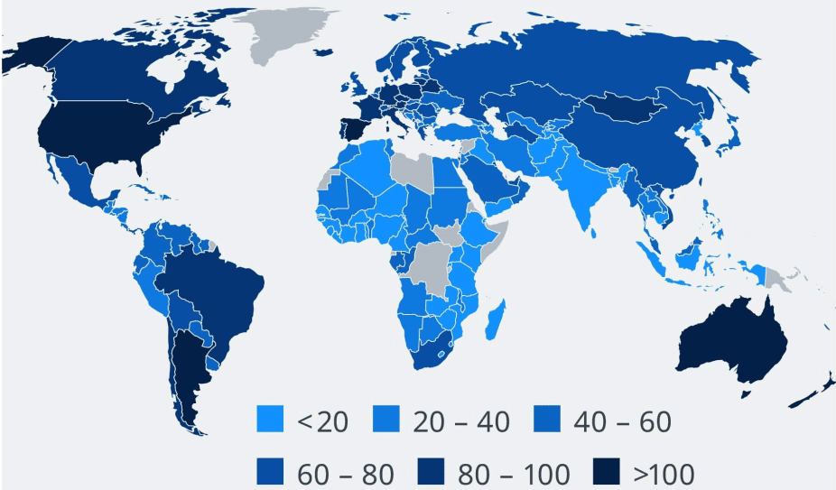 Meat consumption per person per year in Kg in Worldwide and Argentine