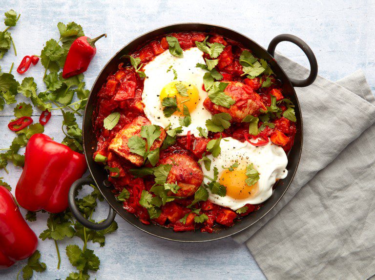 Our diets can be carbon-neutral with these 10 food innovations Spicy chicken egg pepper shakshuka 1 9023222