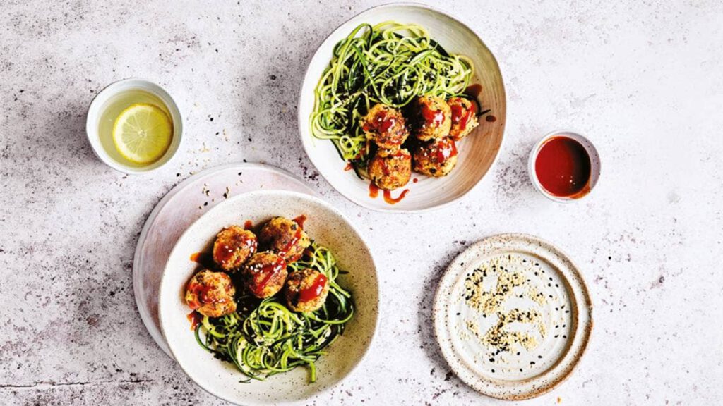 Vege Balls with Sesame Zoodles.
