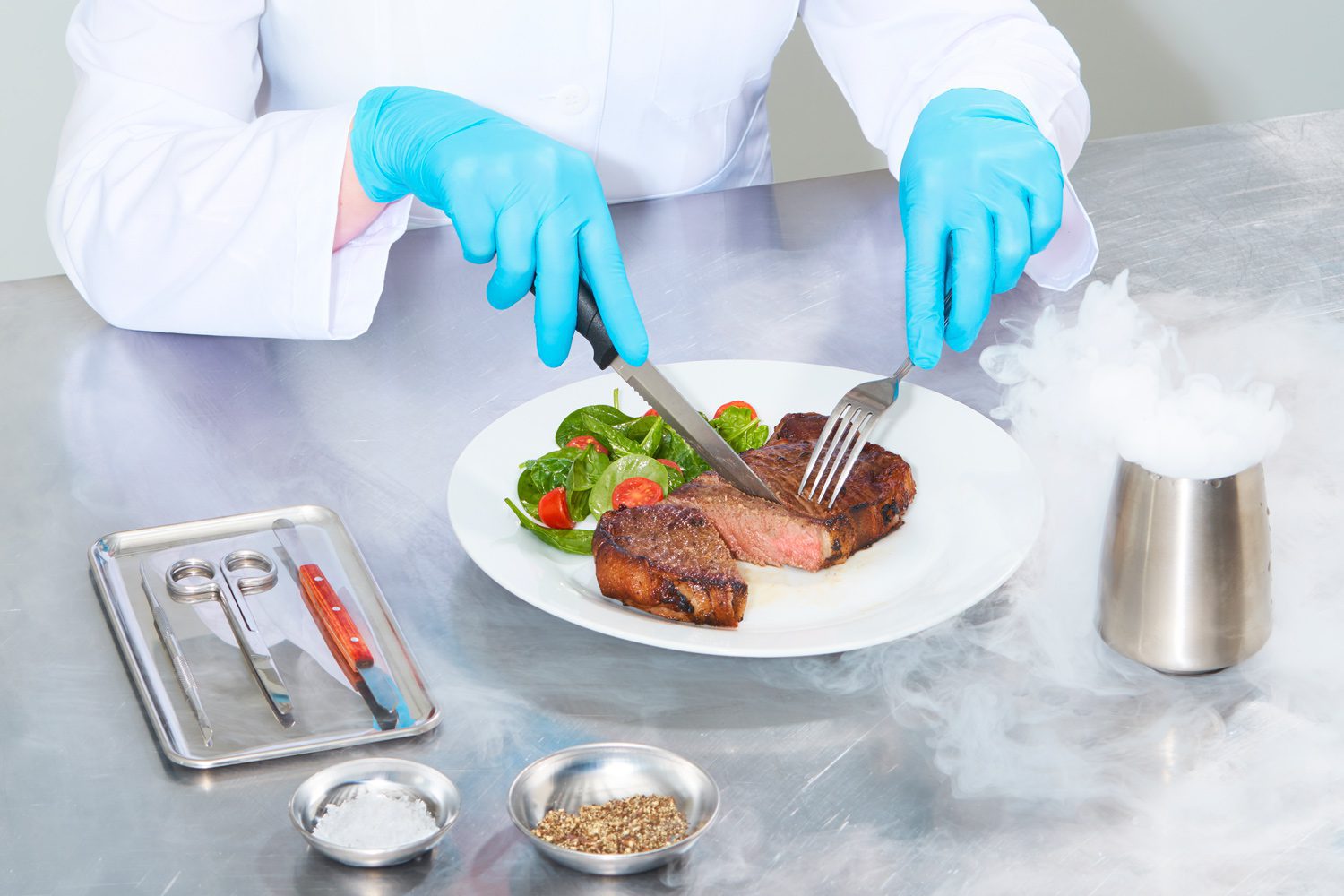 Through scientific research, it has become possible to create meat products in a laboratory setting by converting cells into steaks and nuggets Through scientific research, it has become possible to create meat products in a laboratory setting by converting cells into steaks and nuggets